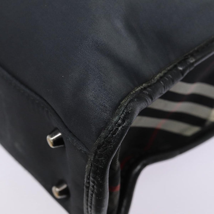 Burberry Black label Hand Bag Nylon Black Silver Auth ti2017