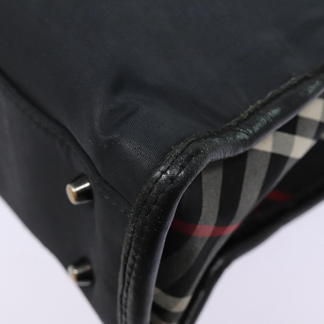 Burberry Black label Hand Bag Nylon Black Silver Auth ti2017