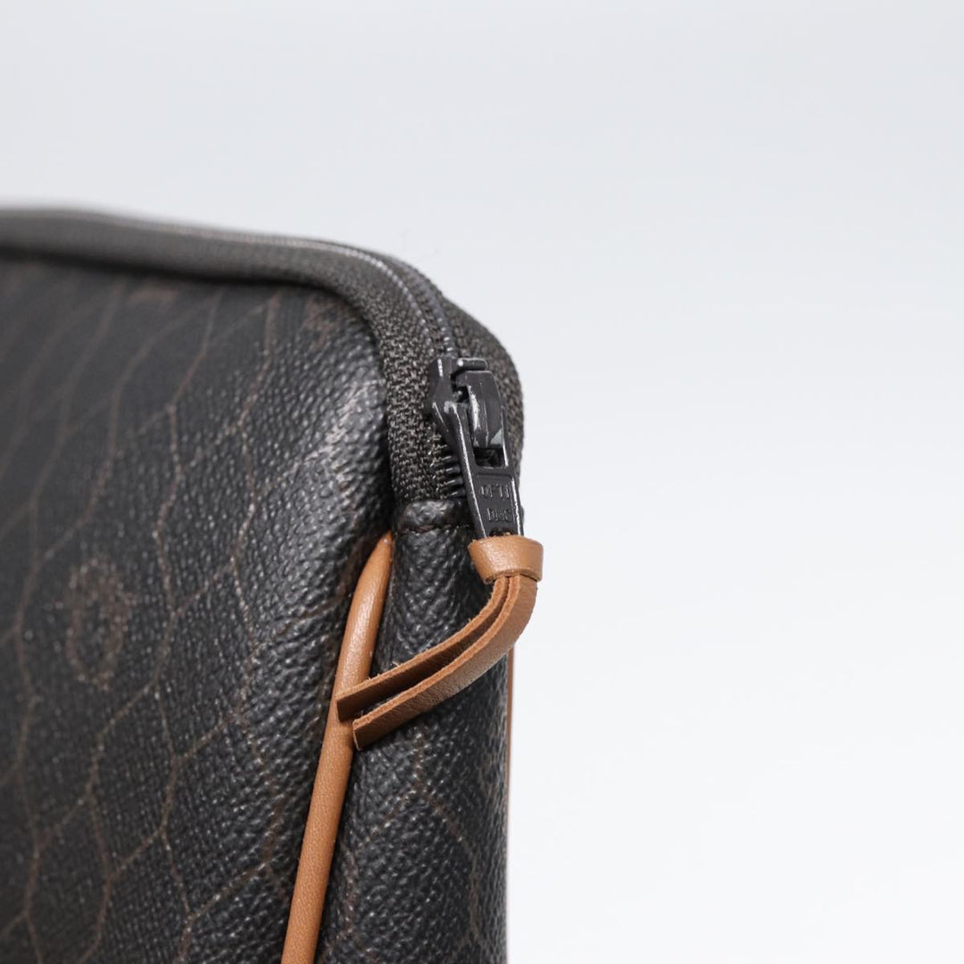 CHRISTIAN Top quality Dior Honeycomb Canvas Clutch Bag PVC Leather Black Gold Auth ti2019