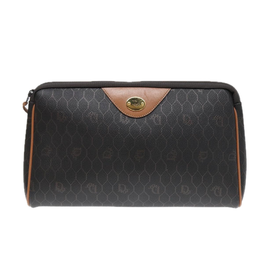 CHRISTIAN Top quality Dior Honeycomb Canvas Clutch Bag PVC Leather Black Gold Auth ti2019