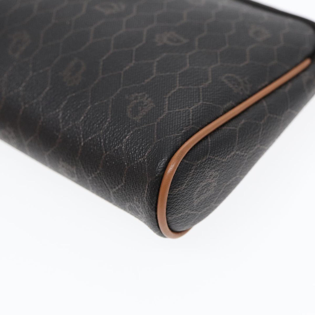 CHRISTIAN Top quality Dior Honeycomb Canvas Clutch Bag PVC Leather Black Gold Auth ti2019
