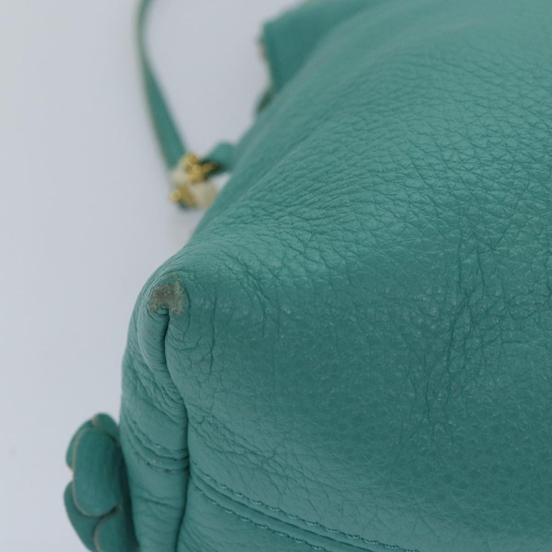 Burberry Shoulder Bag Leather Turquoise Blue Gold Auth ti2029
