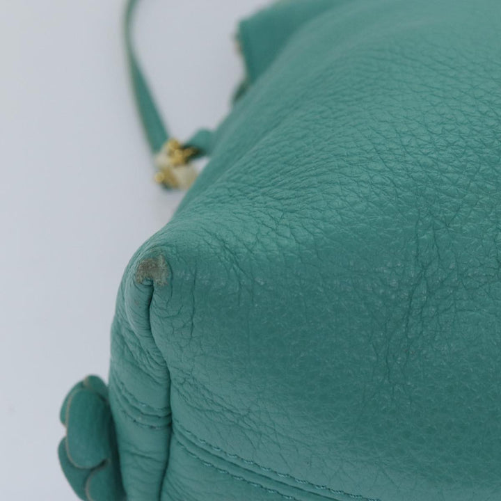 Burberry Shoulder Bag Leather Turquoise Blue Gold Auth ti2029