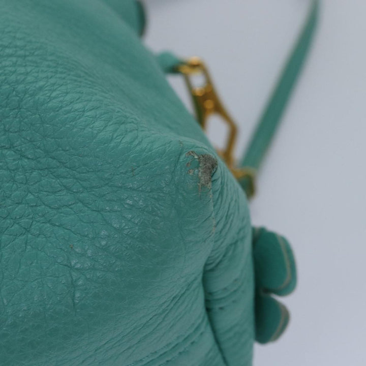 Burberry Shoulder Bag Leather Turquoise Blue Gold Auth ti2029