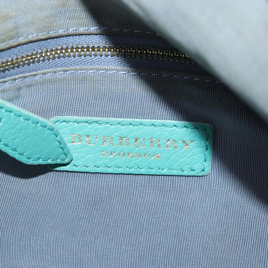 Burberry Shoulder Bag Leather Turquoise Blue Gold Auth ti2029