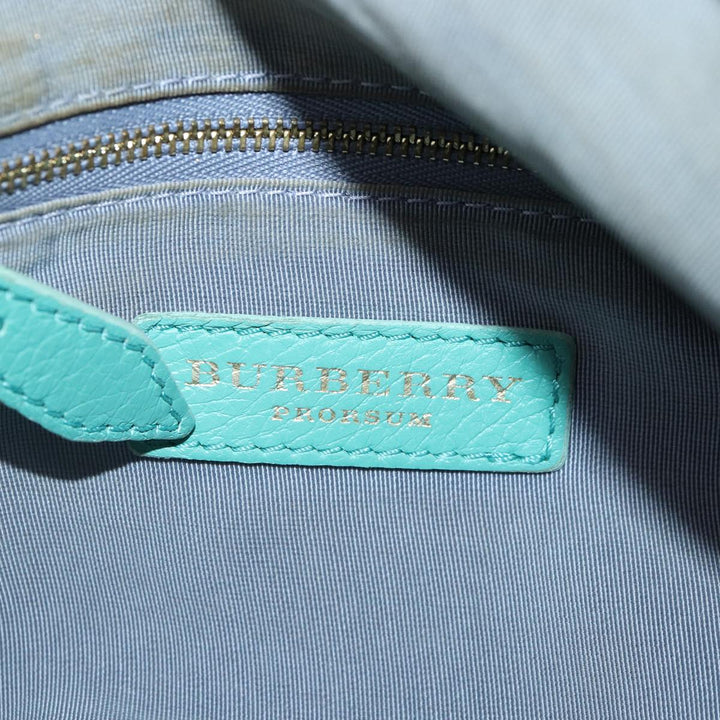 Burberry Shoulder Bag Leather Turquoise Blue Gold Auth ti2029