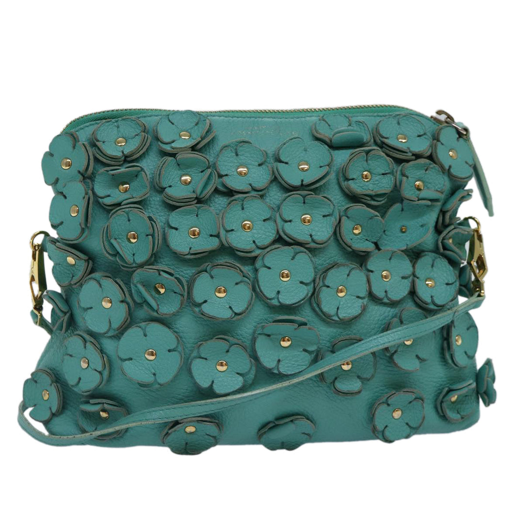 Burberry Shoulder Bag Leather Turquoise Blue Gold Auth ti2029