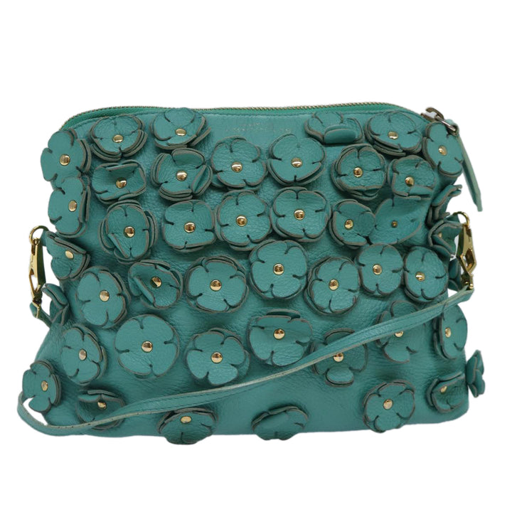 Burberry Shoulder Bag Leather Turquoise Blue Gold Auth ti2029