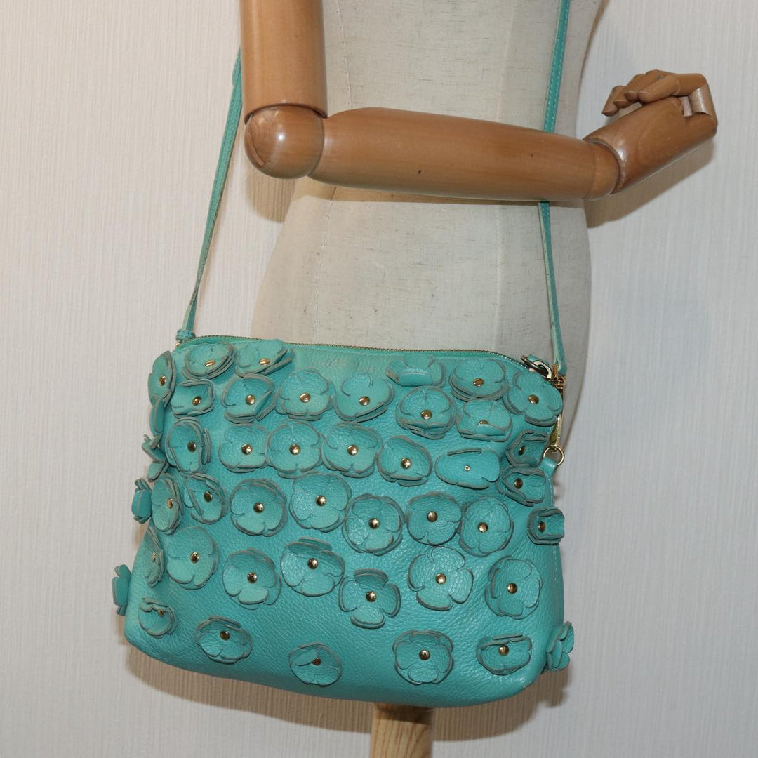 Burberry Shoulder Bag Leather Turquoise Blue Gold Auth ti2029
