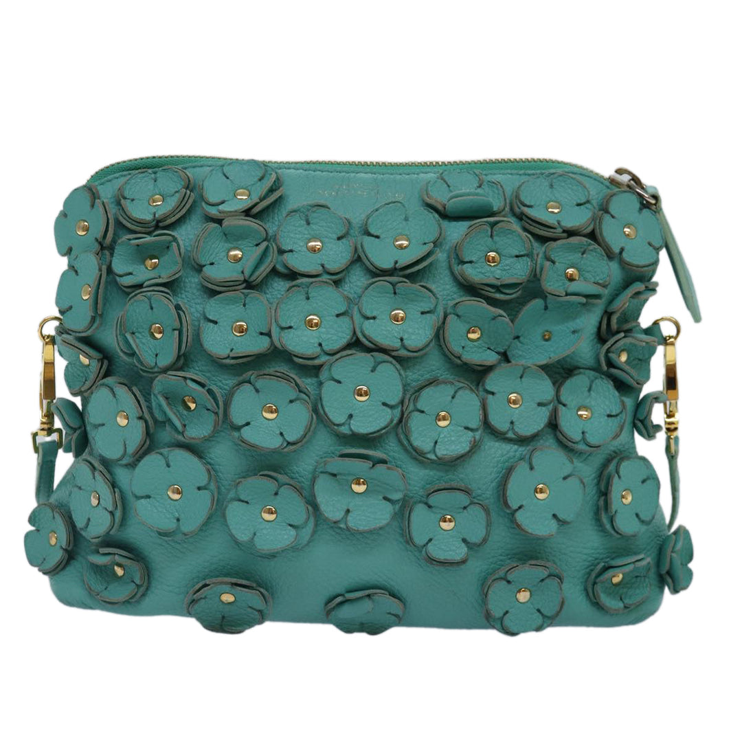 Burberry Shoulder Bag Leather Turquoise Blue Gold Auth ti2029