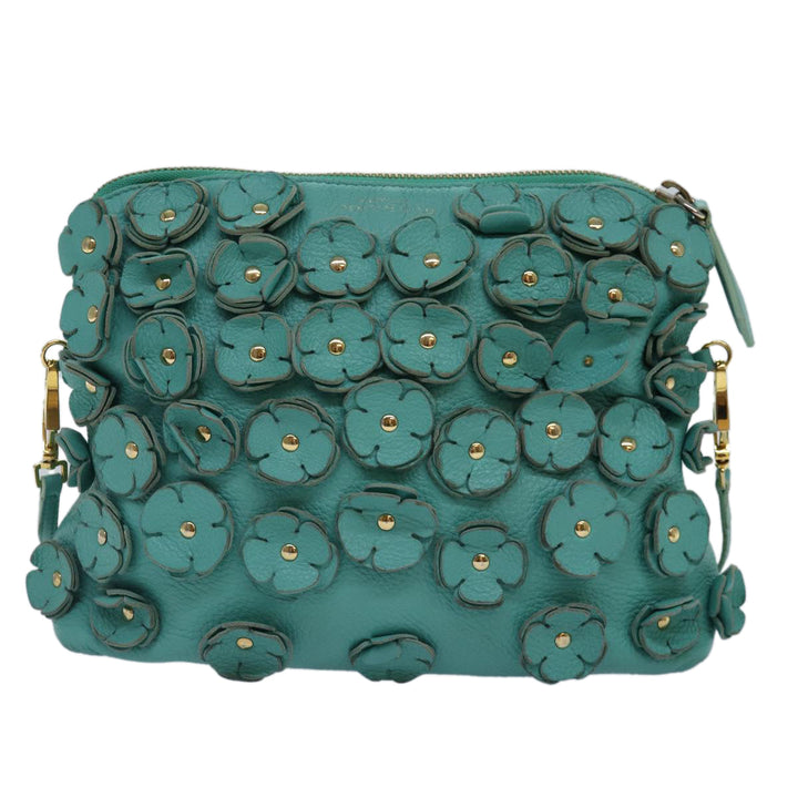 Burberry Shoulder Bag Leather Turquoise Blue Gold Auth ti2029
