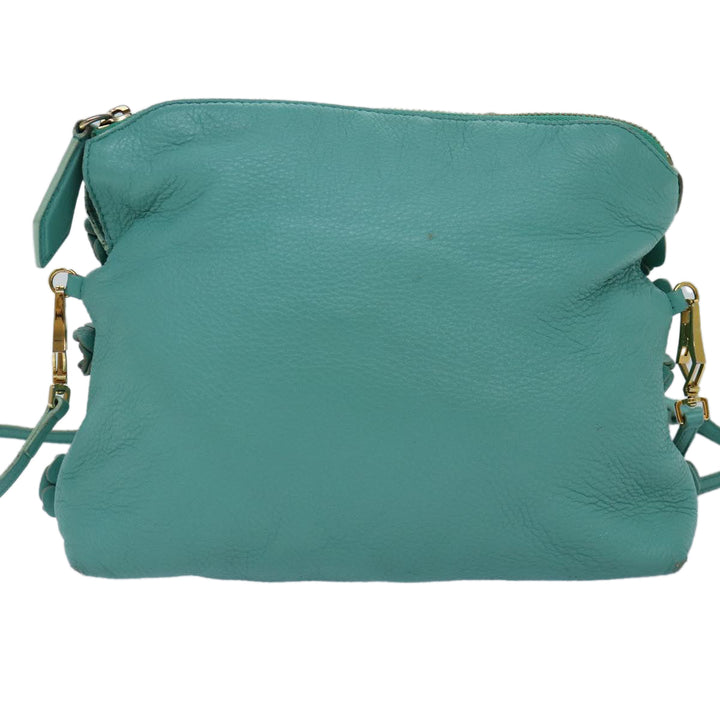 Burberry Shoulder Bag Leather Turquoise Blue Gold Auth ti2029