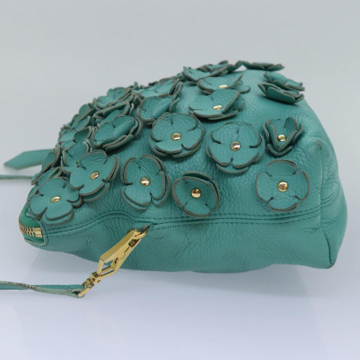 Burberry Shoulder Bag Leather Turquoise Blue Gold Auth ti2029
