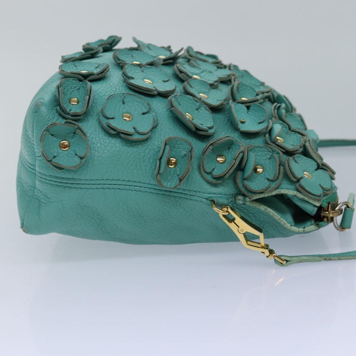 Burberry Shoulder Bag Leather Turquoise Blue Gold Auth ti2029
