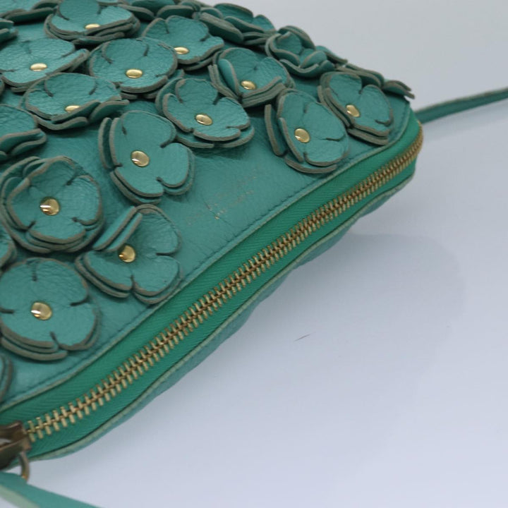 Burberry Shoulder Bag Leather Turquoise Blue Gold Auth ti2029