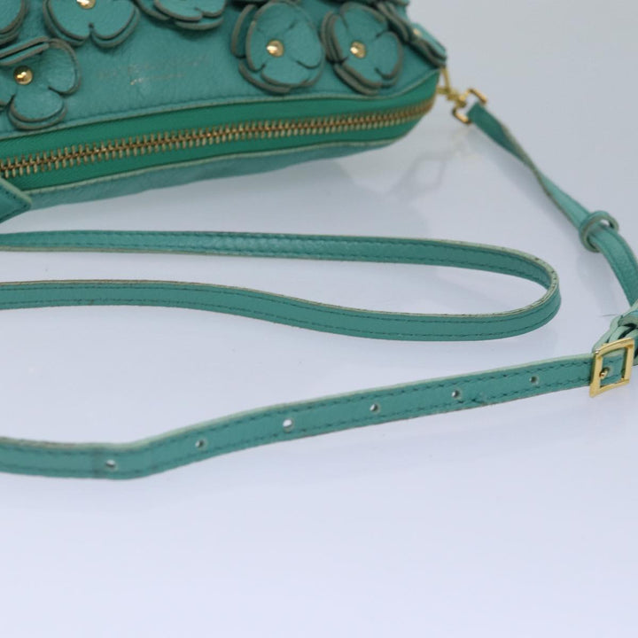 Burberry Shoulder Bag Leather Turquoise Blue Gold Auth ti2029