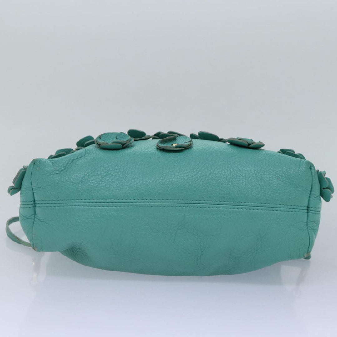 Burberry Shoulder Bag Leather Turquoise Blue Gold Auth ti2029