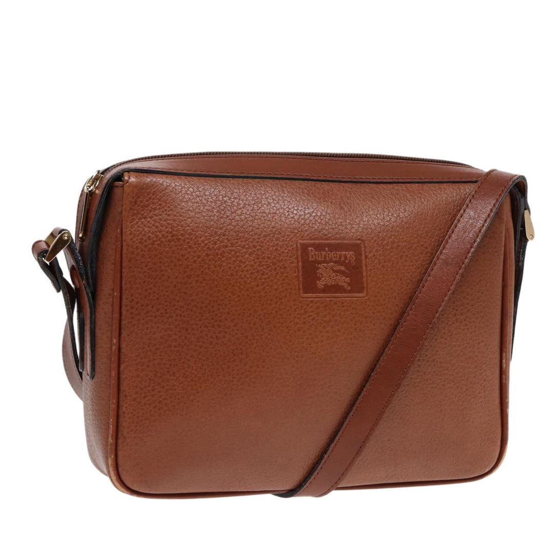 BurberrySs Shoulder Bag Leather Brown Gold Auth ti2030