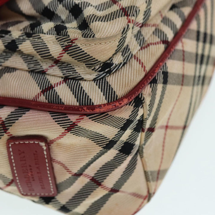 Burberry Nova Check Blue Label Shoulder Bag Nylon Beige Red Silver Auth ti2034