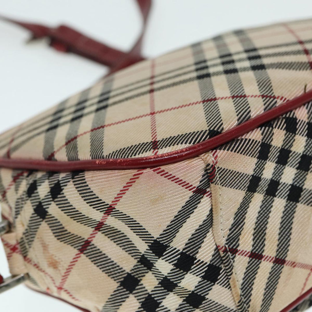 Burberry Nova Check Blue Label Shoulder Bag Nylon Beige Red Silver Auth ti2034