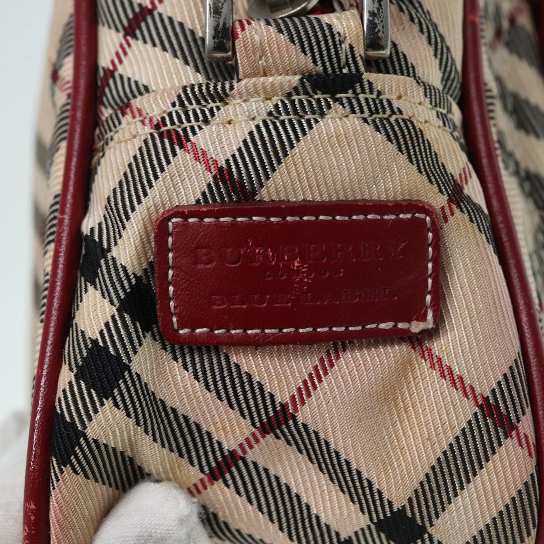 Burberry Nova Check Blue Label Shoulder Bag Nylon Beige Red Silver Auth ti2034