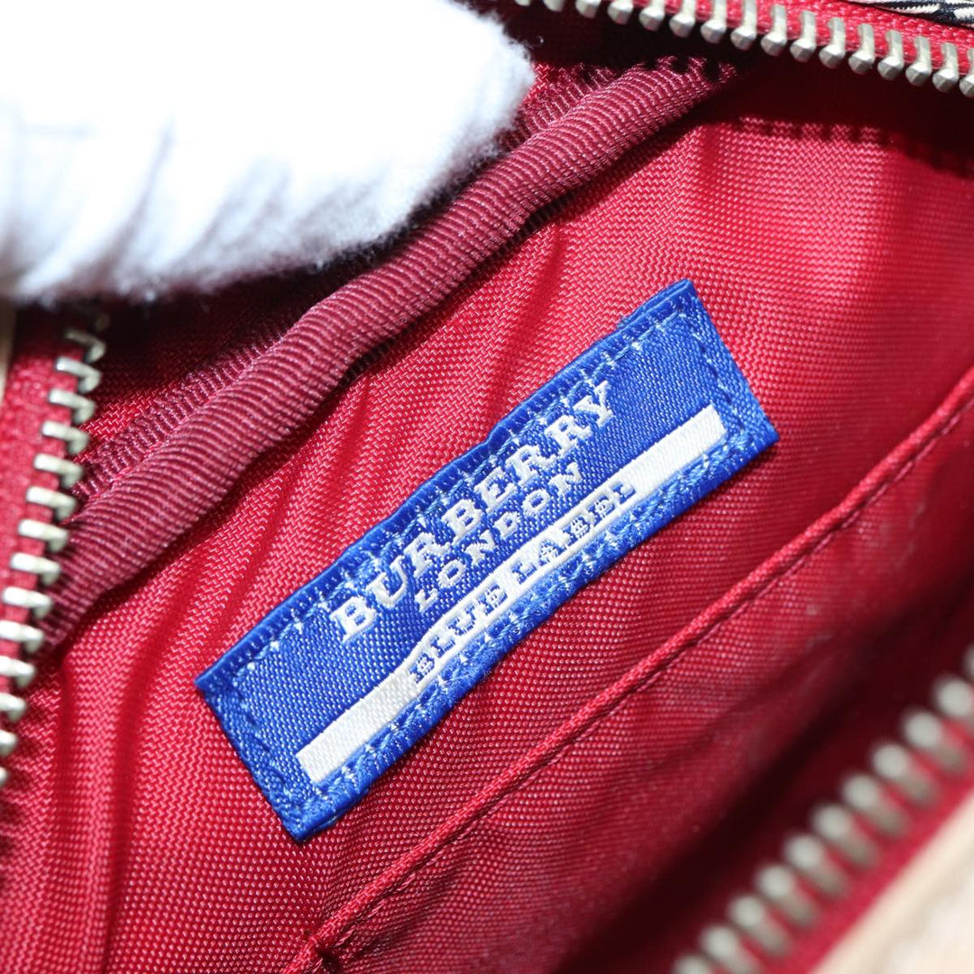 Burberry Nova Check Blue Label Shoulder Bag Nylon Beige Red Silver Auth ti2034