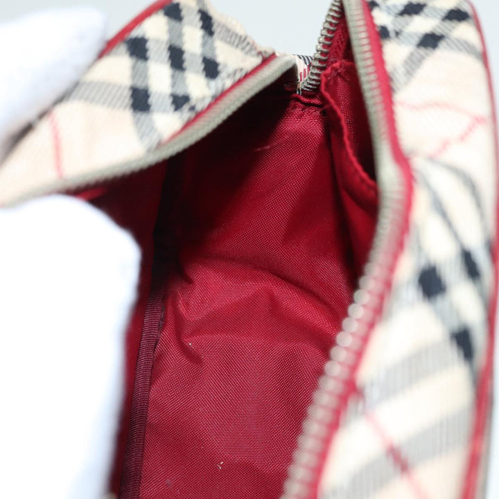 Burberry Nova Check Blue Label Shoulder Bag Nylon Beige Red Silver Auth ti2034