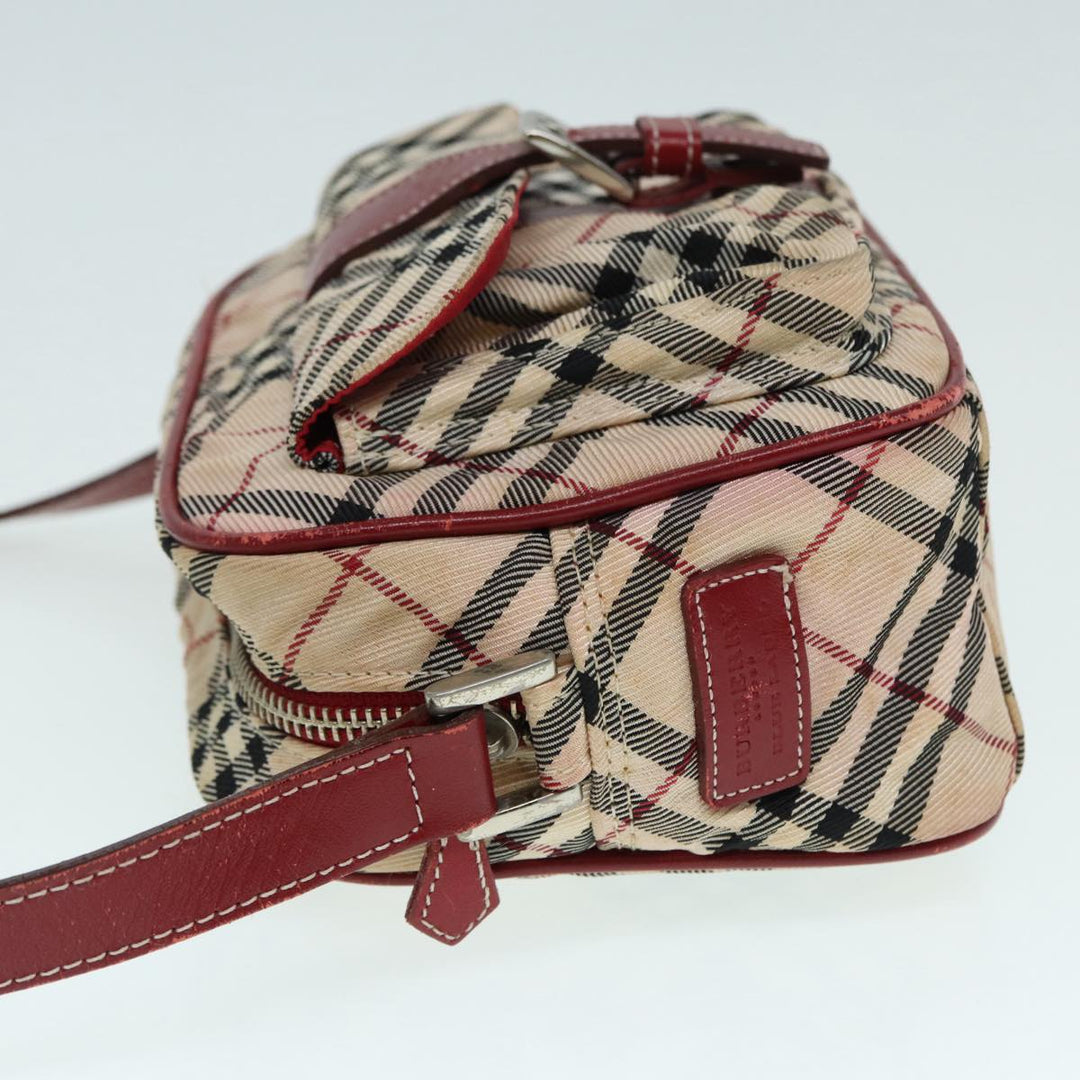 Burberry Nova Check Blue Label Shoulder Bag Nylon Beige Red Silver Auth ti2034