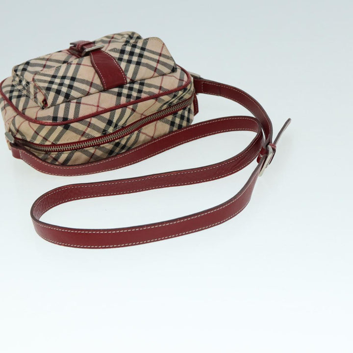 Burberry Nova Check Blue Label Shoulder Bag Nylon Beige Red Silver Auth ti2034