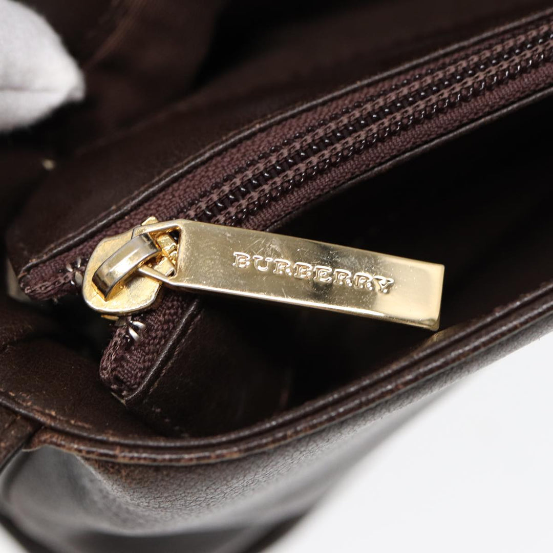 Burberry Shoulder Bag Leather Brown Gold Auth ti2038