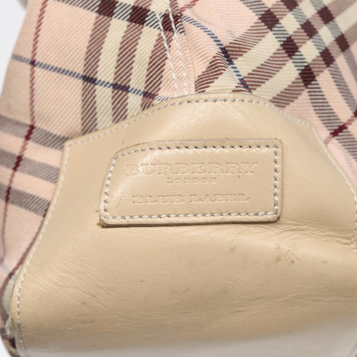 Burberry Nova Check Blue Label Tote Bag Nylon Beige Pink Silver Auth ti2039