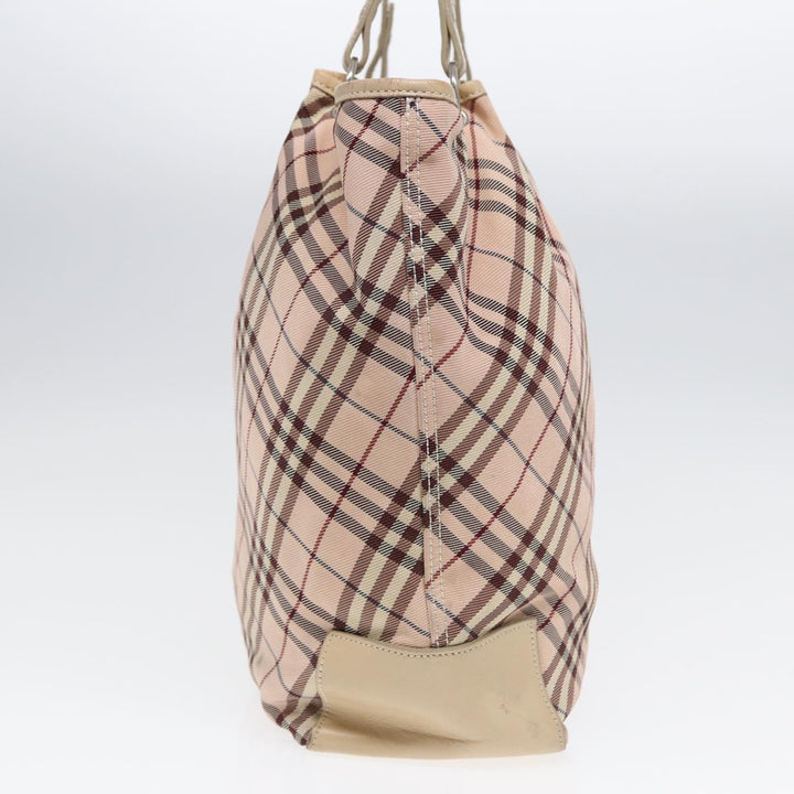 Burberry Nova Check Blue Label Tote Bag Nylon Beige Pink Silver Auth ti2039