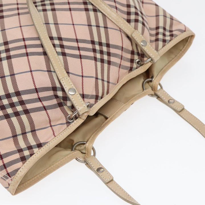 Burberry Nova Check Blue Label Tote Bag Nylon Beige Pink Silver Auth ti2039
