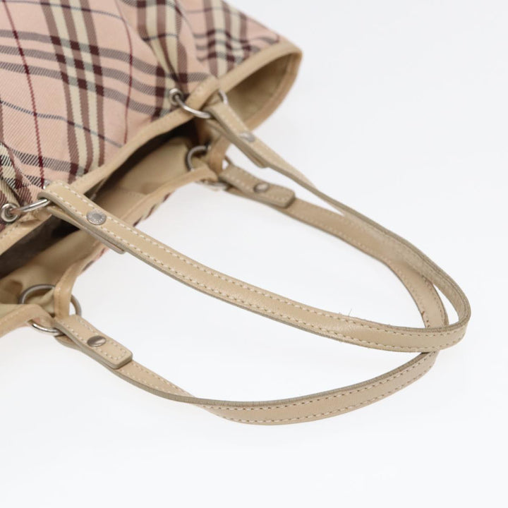 Burberry Nova Check Blue Label Tote Bag Nylon Beige Pink Silver Auth ti2039