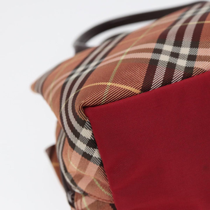 Burberry Nova Check Blue Label Hand Bag Nylon Brown Auth ti2040