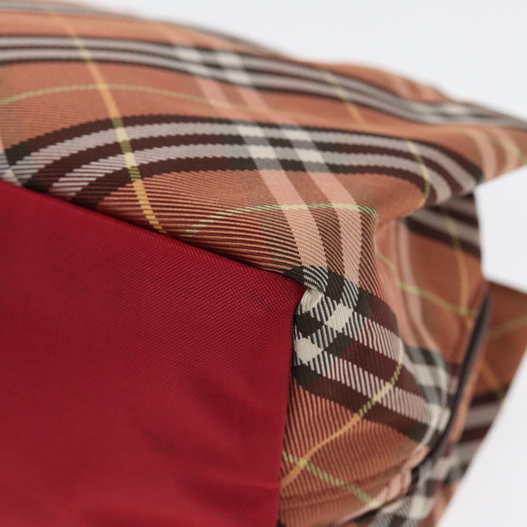Burberry Nova Check Blue Label Hand Bag Nylon Brown Auth ti2040