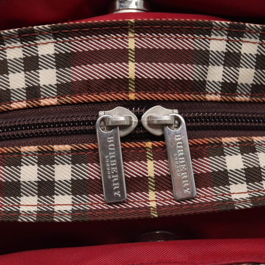 Burberry Nova Check Blue Label Hand Bag Nylon Brown Auth ti2040