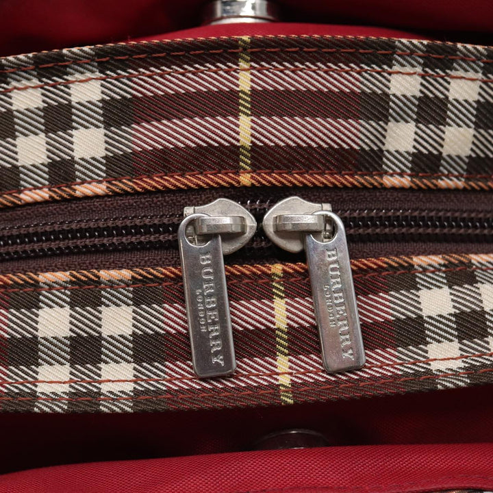 Burberry Nova Check Blue Label Hand Bag Nylon Brown Auth ti2040