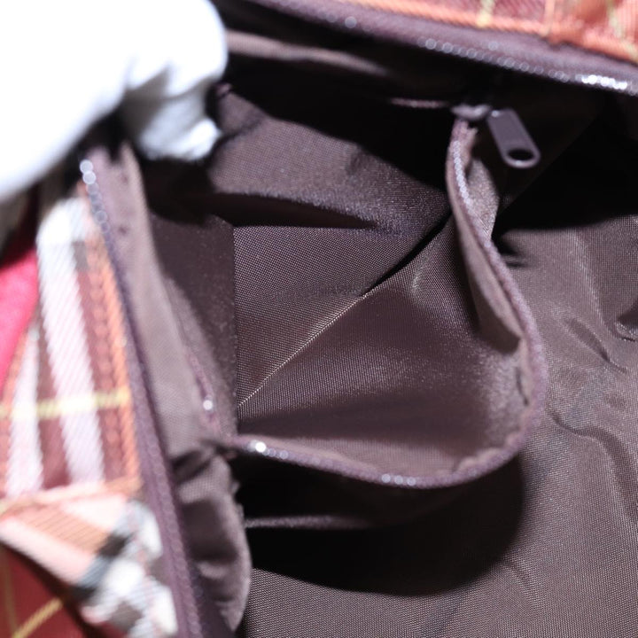 Burberry Nova Check Blue Label Hand Bag Nylon Brown Auth ti2040