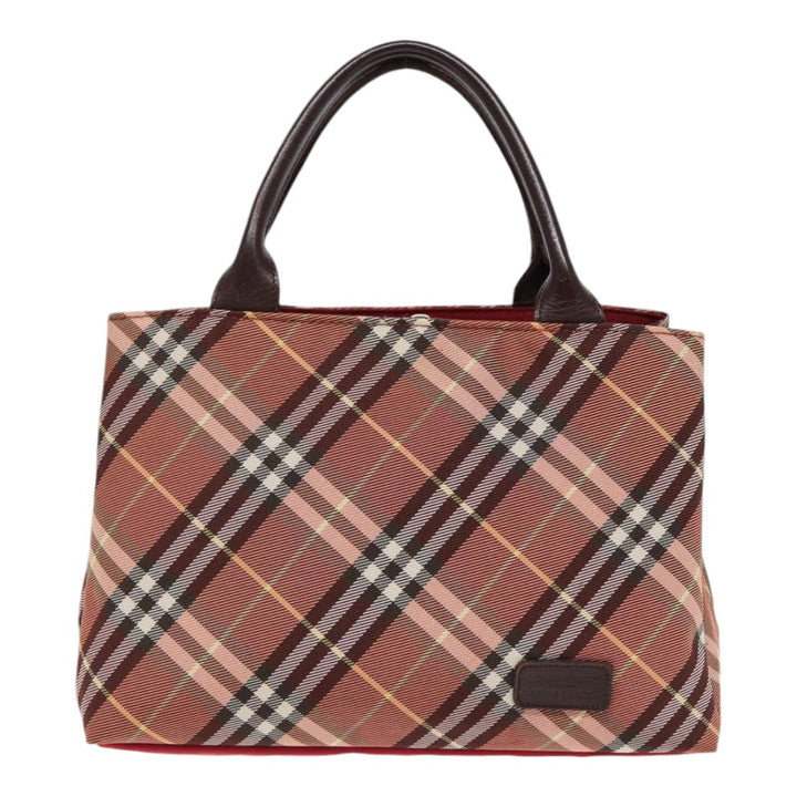 Burberry Nova Check Blue Label Hand Bag Nylon Brown Auth ti2040