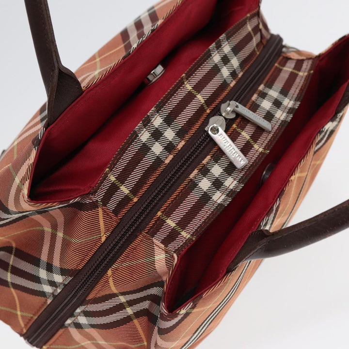 Burberry Nova Check Blue Label Hand Bag Nylon Brown Auth ti2040
