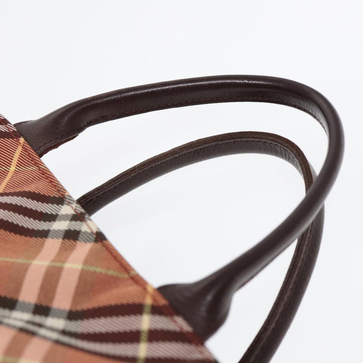Burberry Nova Check Blue Label Hand Bag Nylon Brown Auth ti2040