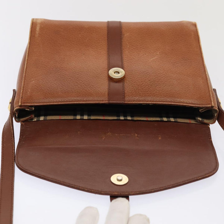 BurberrySs Shoulder Bag Leather Brown Gold Auth ti2045