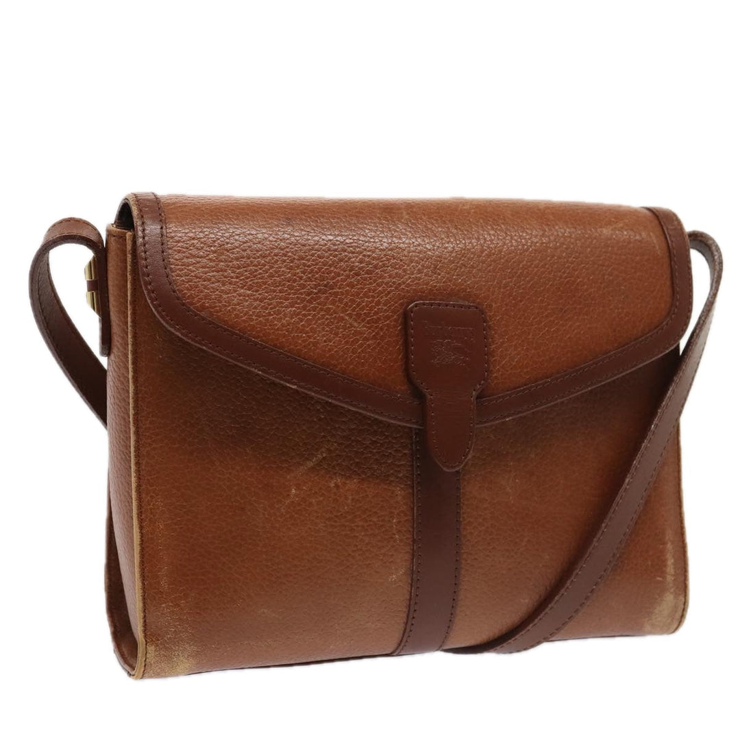 BurberrySs Shoulder Bag Leather Brown Gold Auth ti2045