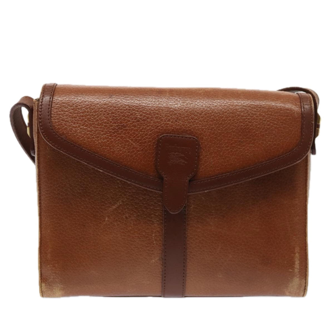 BurberrySs Shoulder Bag Leather Brown Gold Auth ti2045