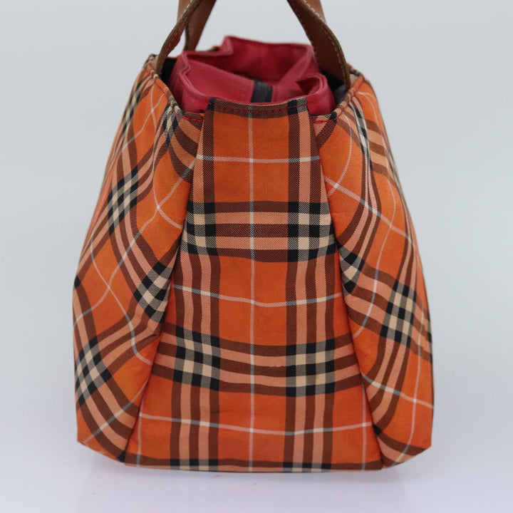 Burberry Nova Check Hand Bag Nylon Orange Silver Auth ti2046