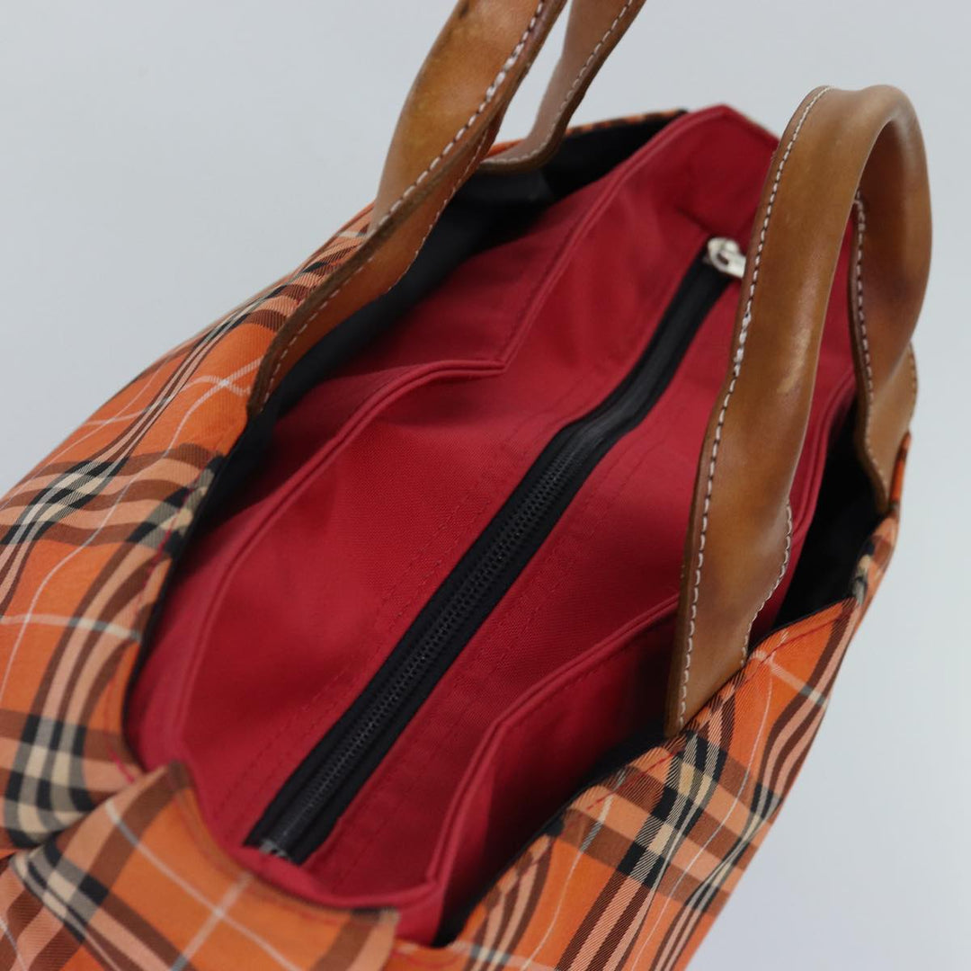 Burberry Nova Check Hand Bag Nylon Orange Silver Auth ti2046