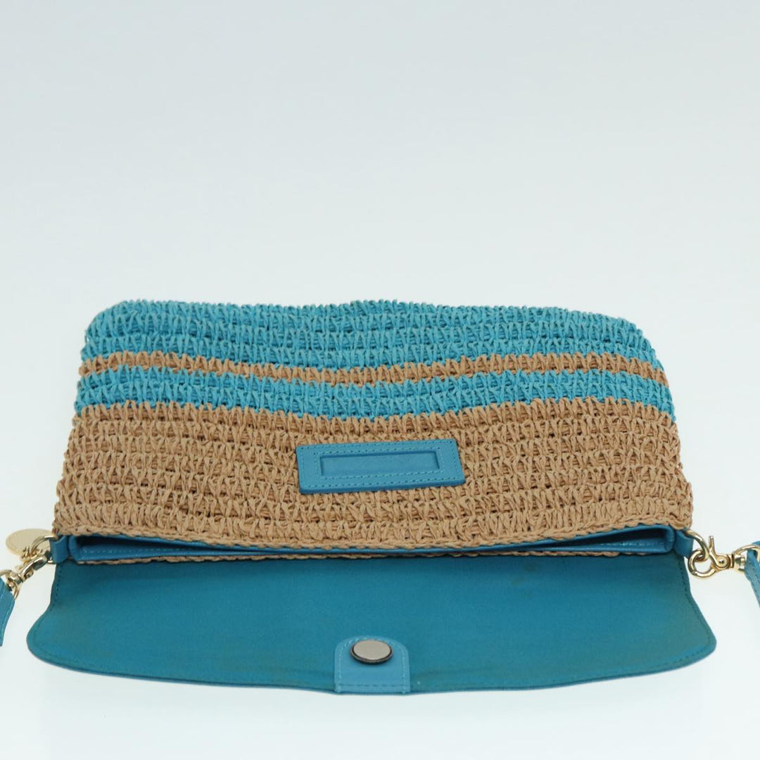 Burberry Blue Label Shoulder Bag Leather Straw Blue Beige gold Auth ti2047