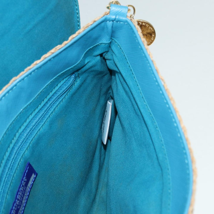 Burberry Blue Label Shoulder Bag Leather Straw Blue Beige gold Auth ti2047