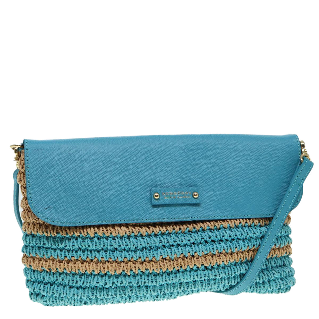 Burberry Blue Label Shoulder Bag Leather Straw Blue Beige gold Auth ti2047